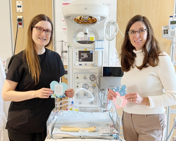Jerliyn Fisher & Natalie Ford stand in Special Care Nursery with scented hearts