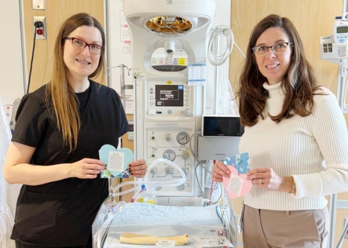 Jerliyn Fisher & Natalie Ford stand in Special Care Nursery with scented hearts